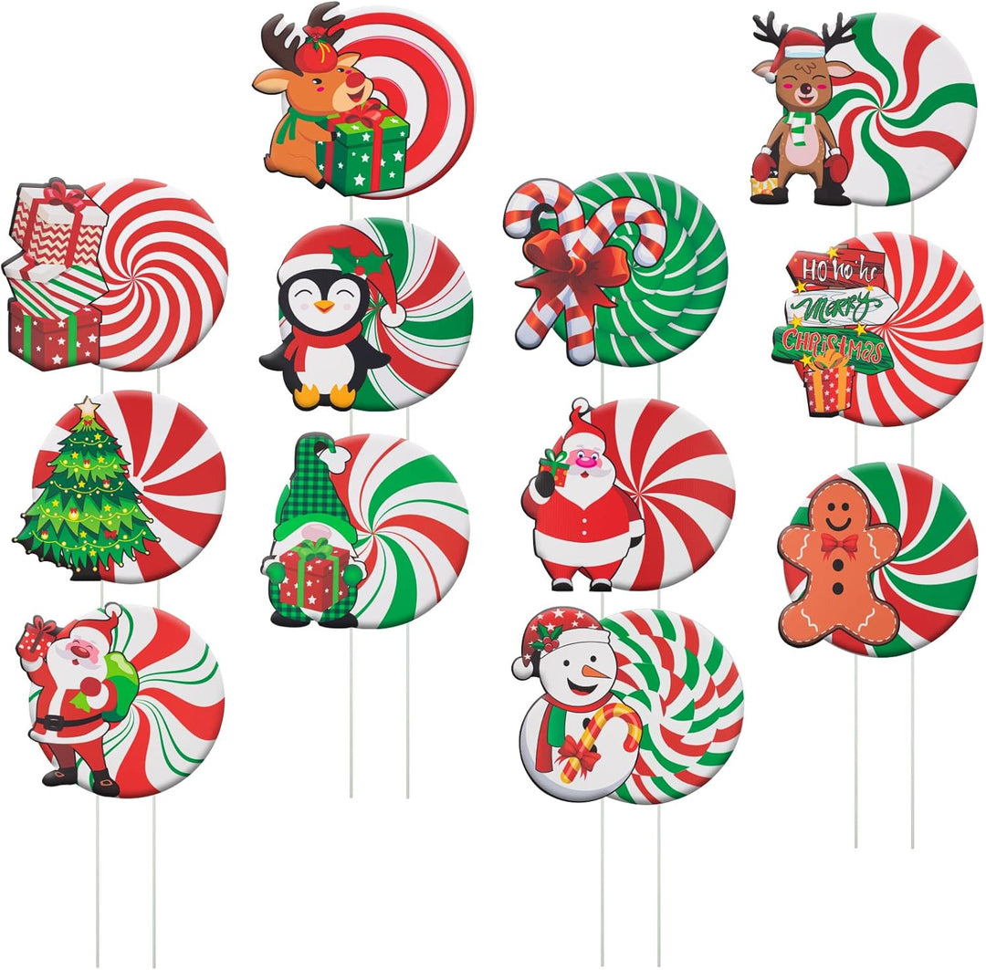 12Pcs Christmas Yard Signs Decorations, Candy Weihnachtsdeko Aussen Set, Wasserfester Doppelseitiger