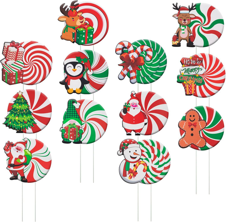12Pcs Christmas Yard Signs Decorations, Candy Weihnachtsdeko Aussen Set, Wasserfester Doppelseitiger