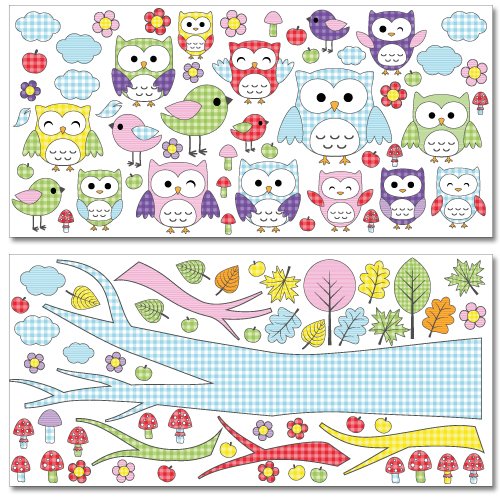 Wandkings Eulen und Vögelchen Wandsticker Megapack Set, 104 Aufkleber, Gesamtfläche 260 x 70 cm