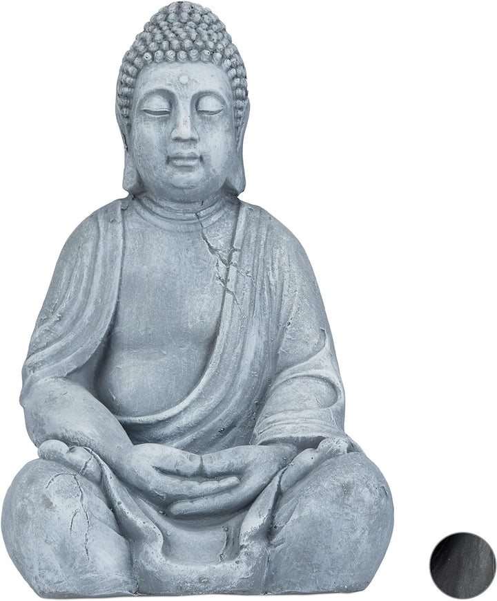 Relaxdays XL Buddha Figur sitzend, 50 cm hoch, Feng Shui, Outdoor, Garten Dekofigur, grosse Zen Budd