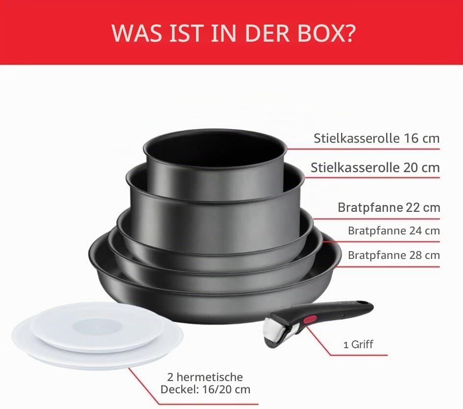 Tefal Ingenio Daily Chef ON Töpfe &amp; Pfannen Set, 8-teilig, stapelbar, abnehmbarer Griff, platzsparen