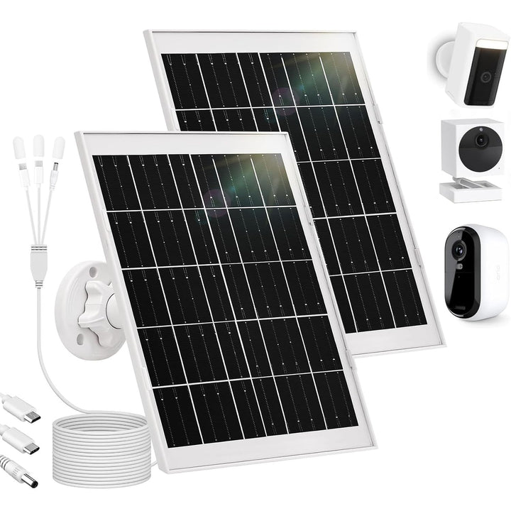 8W Solarpanel für Überwachungskamera Aussen Akku – Solar Panel mit 3‑in‑1 USB‑C/Micro/DC, inkl. 360°