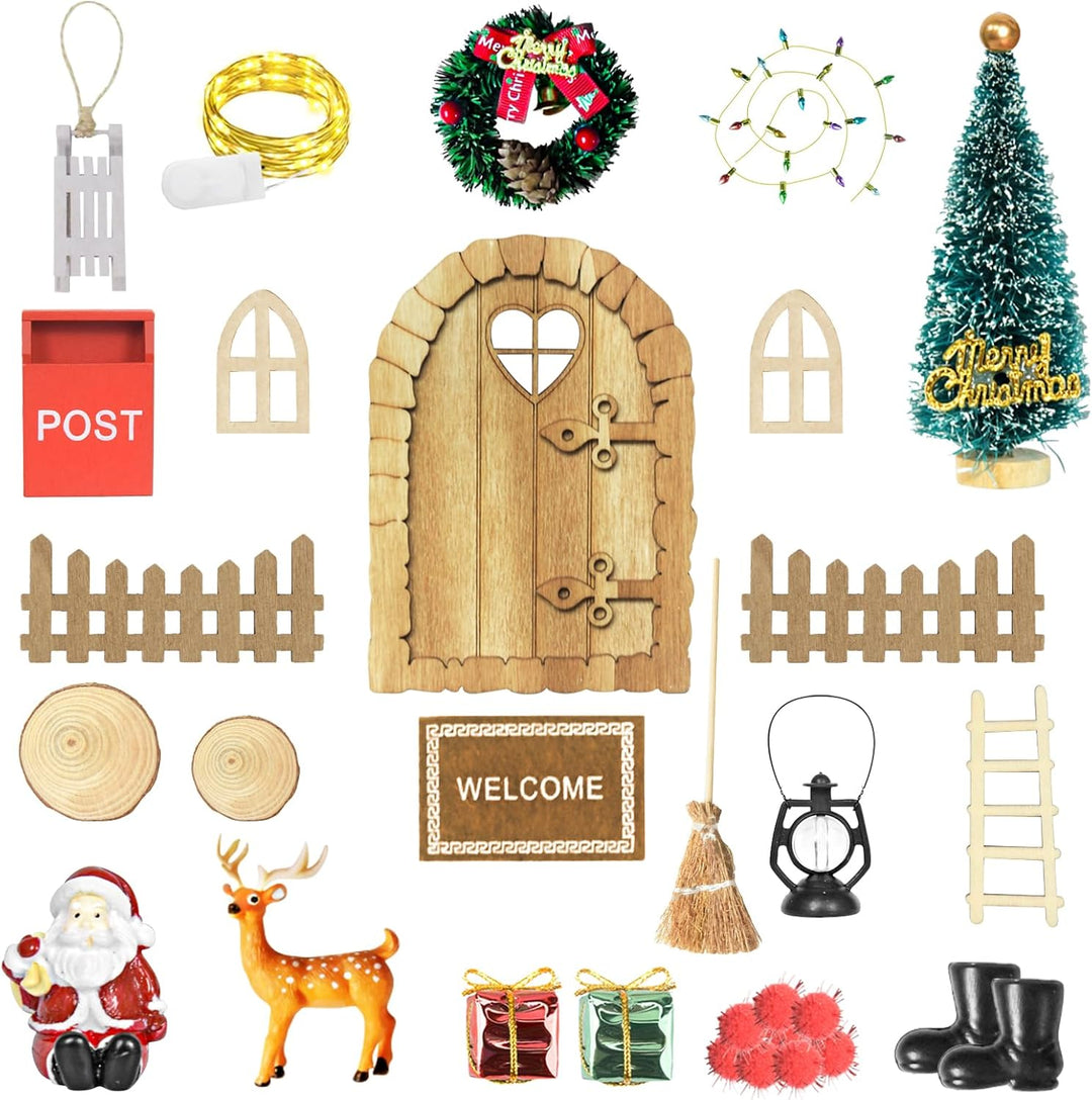 FFZZKJ Wichteltür Zubehör Weihnachten Set 46Pcs Weihnachtswichtel Tür Komplettset mit Licht Weihnach