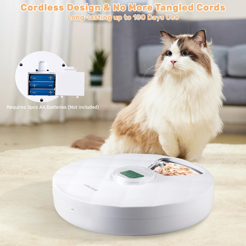 GAMKII Automatic Cat Wet Food Feeder 6 Meals with 2 Ice Packs, Battery Power Auto Pet Food Dispenser