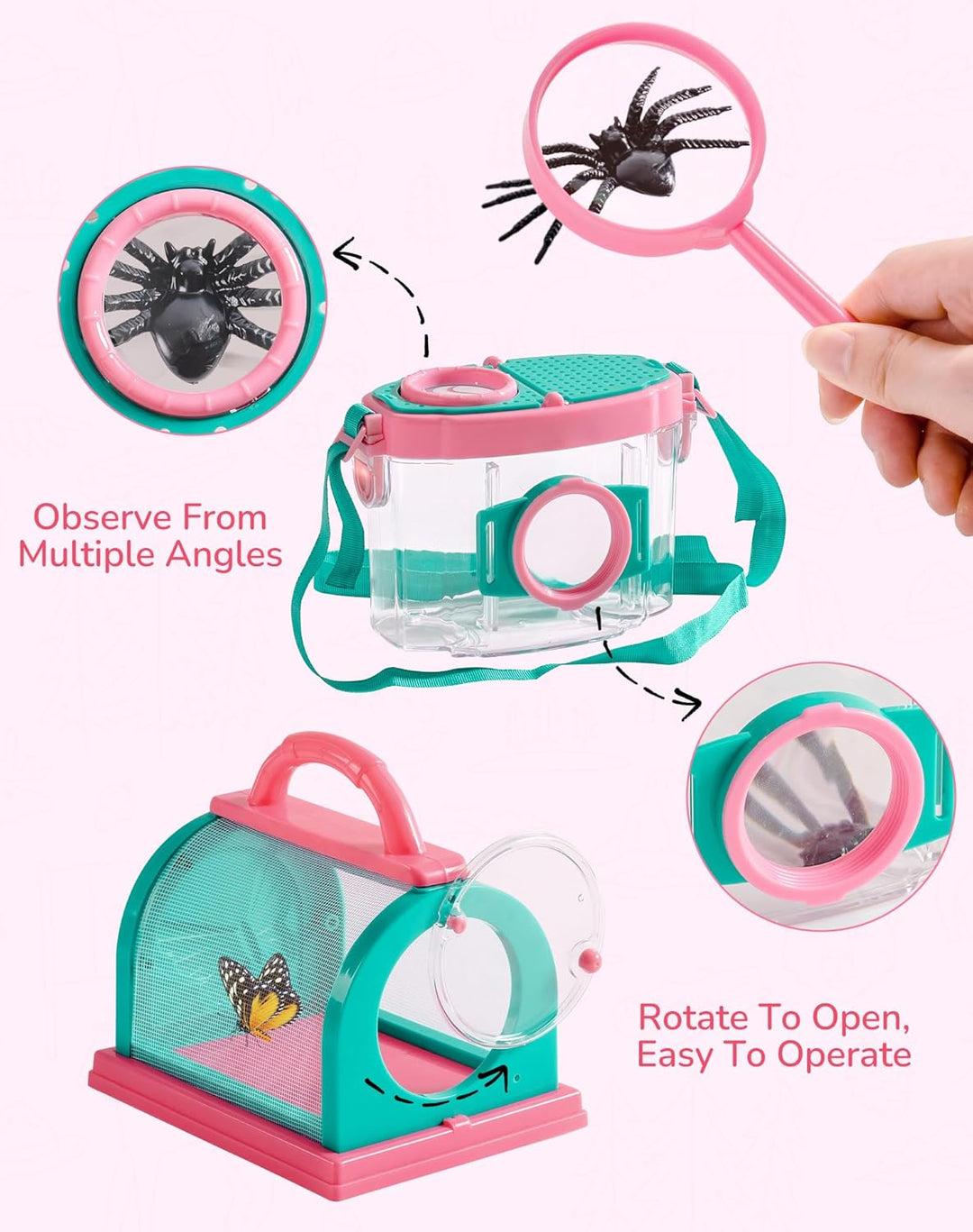 ROBOTIME Kinder Entdecker Kit, mit Insektennetz, Lupe, Insektenbeobachter, Schmetterlingsnetz, Outdo