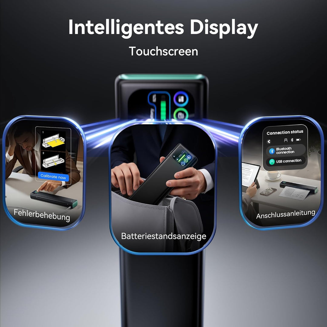 Phomemo M08D Touchscreen Mobiler Drucker, Bluetooth Thermodrucker A4, Rechnungen, Reisedrucker, Mini