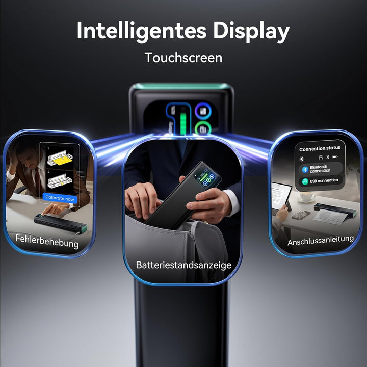 Phomemo M08D Touchscreen Mobiler Drucker, Bluetooth Thermodrucker A4, Rechnungen, Reisedrucker, Mini
