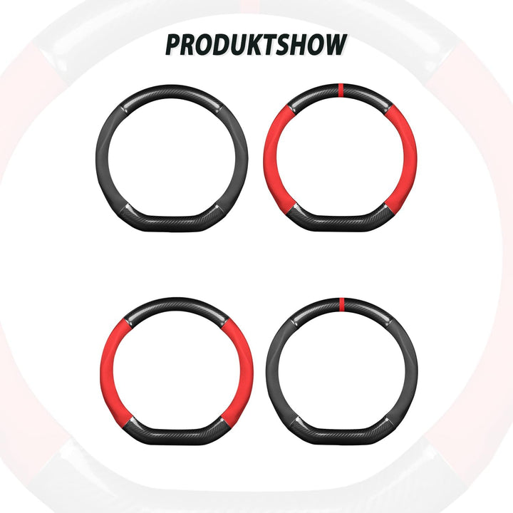 Ergocar Auto Lenkradbezug Rutschfester Auto Lenkradschutz D-Form Kohlefaser & PU Leder für Durchmess