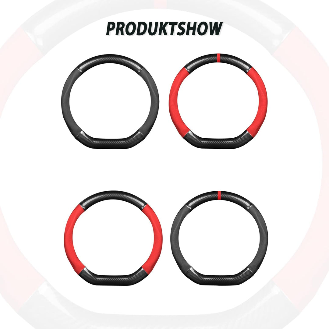 Ergocar Auto Lenkradbezug Rutschfester Auto Lenkradschutz D-Form Kohlefaser & PU Leder für Durchmess