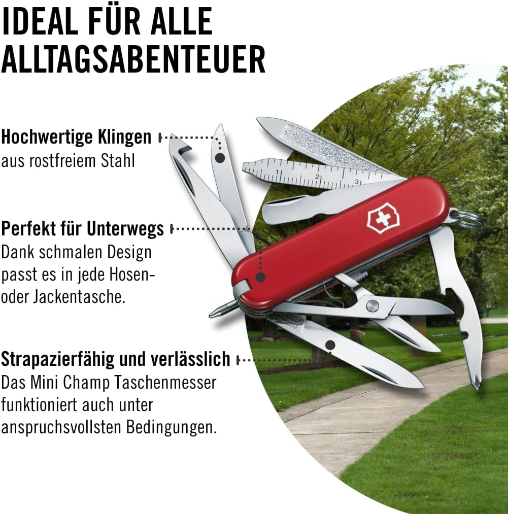 Victorinox Schweizer Taschenmesser, Mini Champ, Swiss Army Knife, Multitool, 18 Funktionen, Brieföff