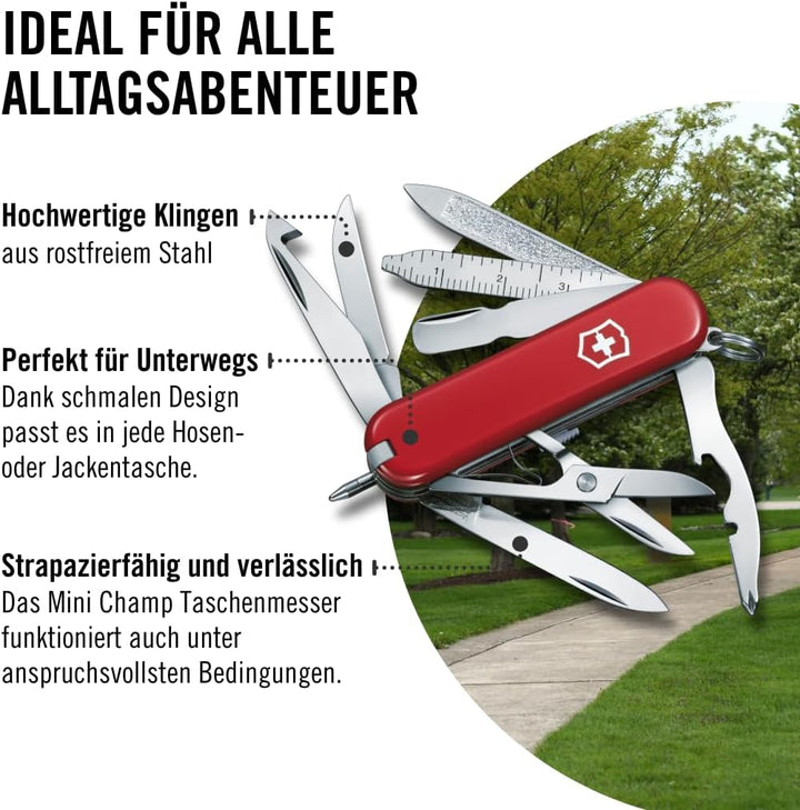 Victorinox Schweizer Taschenmesser, Mini Champ, Swiss Army Knife, Multitool, 18 Funktionen, Brieföff