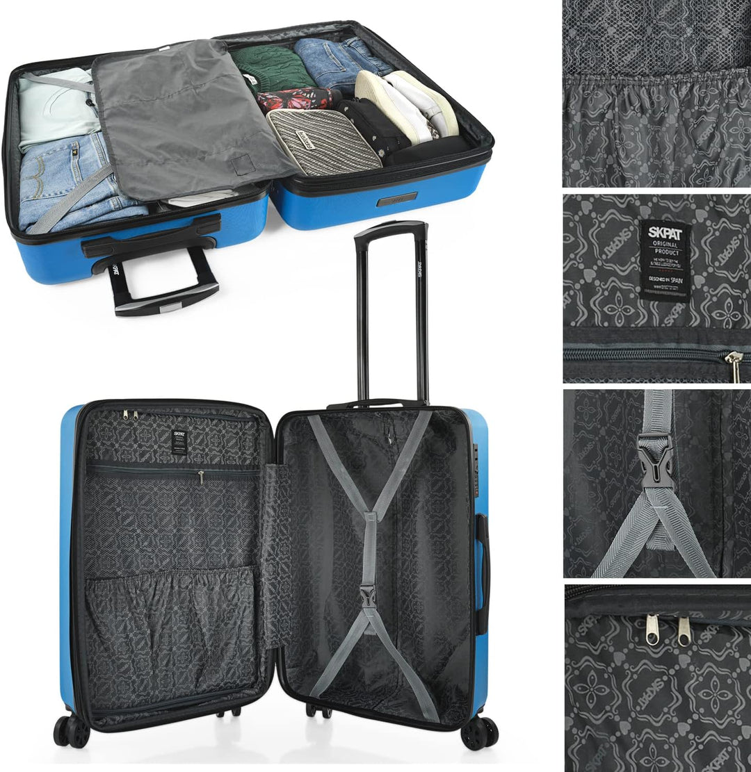 SKPAT Reisekoffer-Set, 4 Räder, Reisekoffer-Set, leicht, mit Zahlenschloss Elektrisches Blau M + L,
