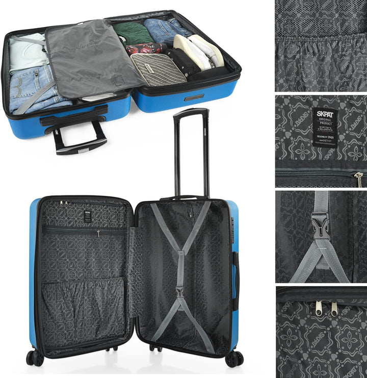 SKPAT Reisekoffer-Set, 4 Räder, Reisekoffer-Set, leicht, mit Zahlenschloss Elektrisches Blau M + L,