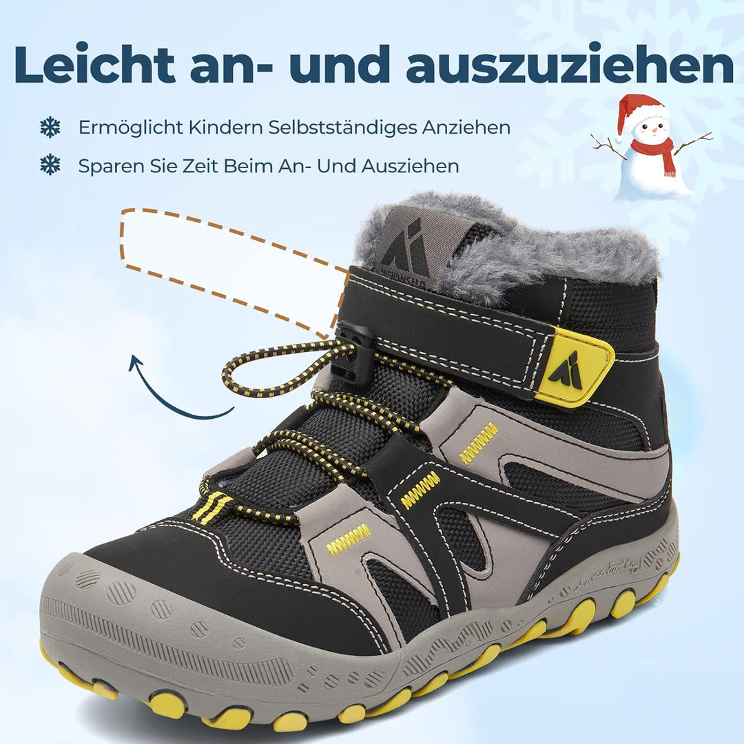 Mishansha Kinder Outdoor Winterschuhe Warm Gefüttert Winterstiefel, Gr.24-38 31 EU Ebenholz Schwarz,