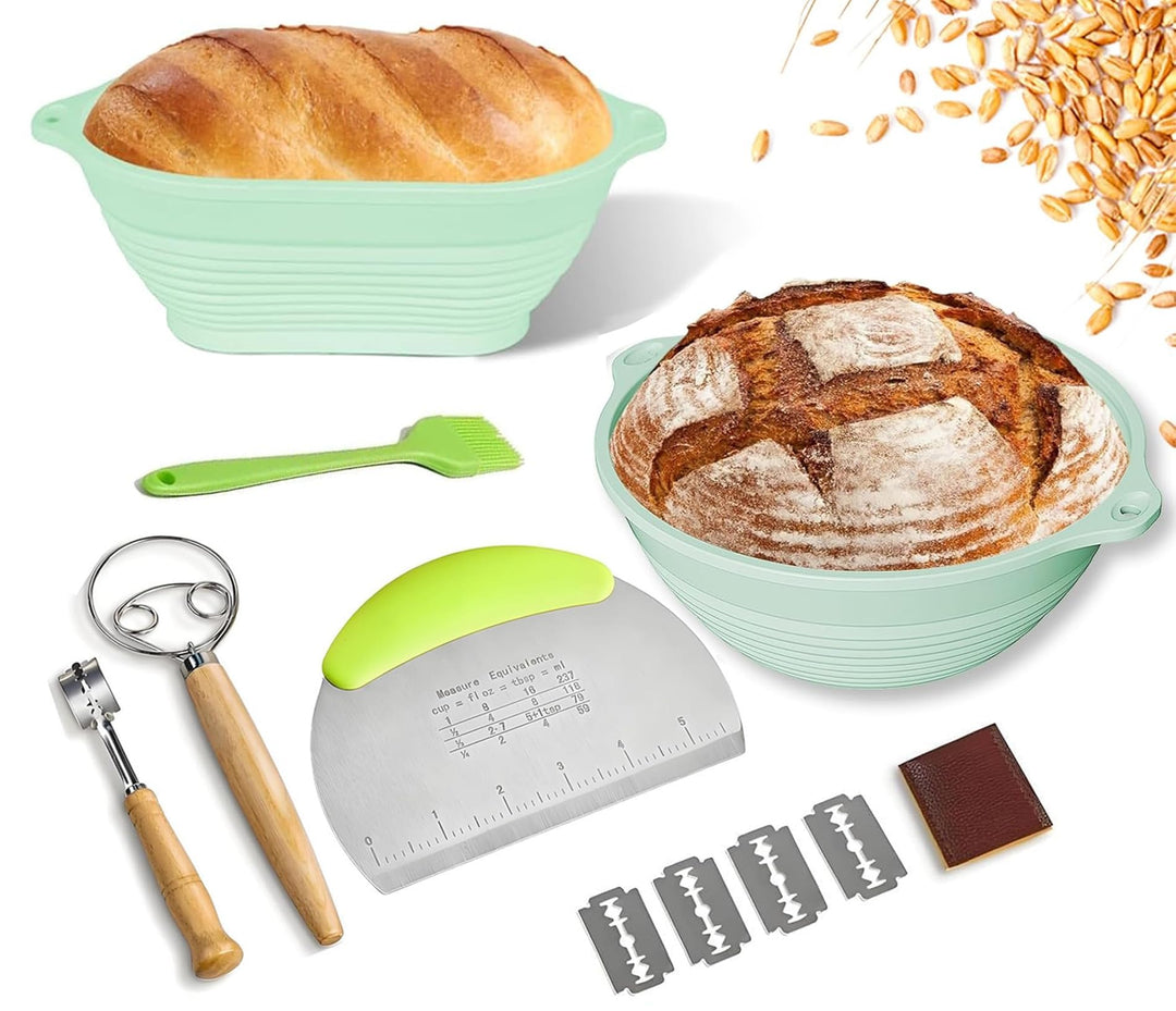 Gärkorb Brot Set,25cm Gärkörbchen zum Brotbacken, Sauerteig Starter Set, Einschliesslich Teigschaber