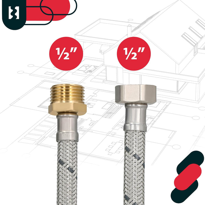 KOTARBAU® 2er Set Flexschlauch 1/2 Zoll - Wasserschlauch - 50 cm - Panzerschlauch - Aussengewinde x