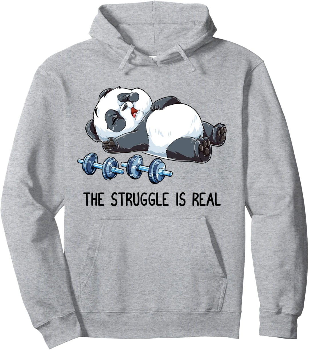 Panda Gym Weightlifting Fitness The Struggle Is Real Funny Pullover Hoodie