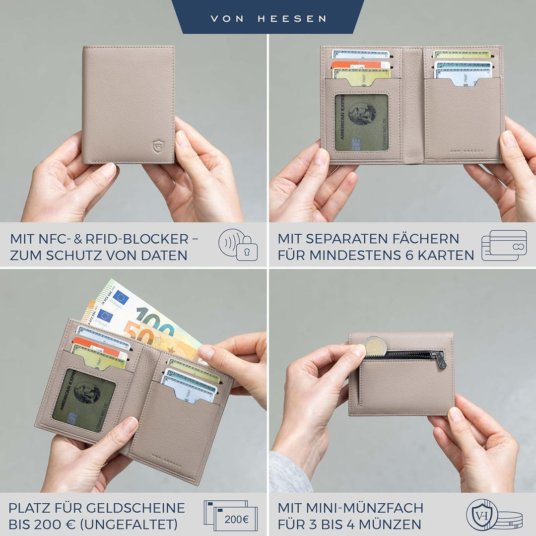 VON HEESEN Leder Geldbörse Herren mit Münzfach & RFID Schutz I Echtleder Geldbeutel für Männer & Dam