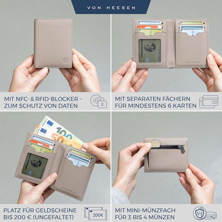 VON HEESEN Leder Geldbörse Herren mit Münzfach & RFID Schutz I Echtleder Geldbeutel für Männer & Dam