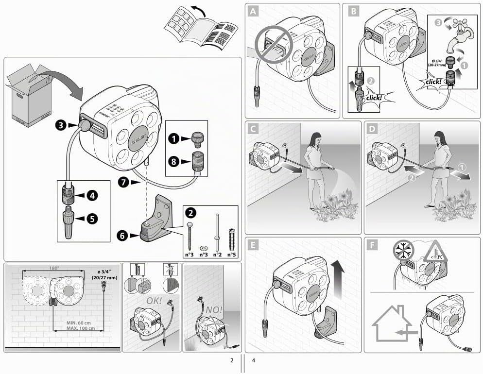 Claber Rotoroll Evolution 10 m, Automatische Schlauchtrommel der Wand Aufhängbar mit Slow Rewind