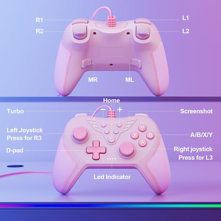 RivalPlay PC Controller mit 2-Tasten-Zuordnung, Kabelgebundener Joystick Controller Kompatibel für W