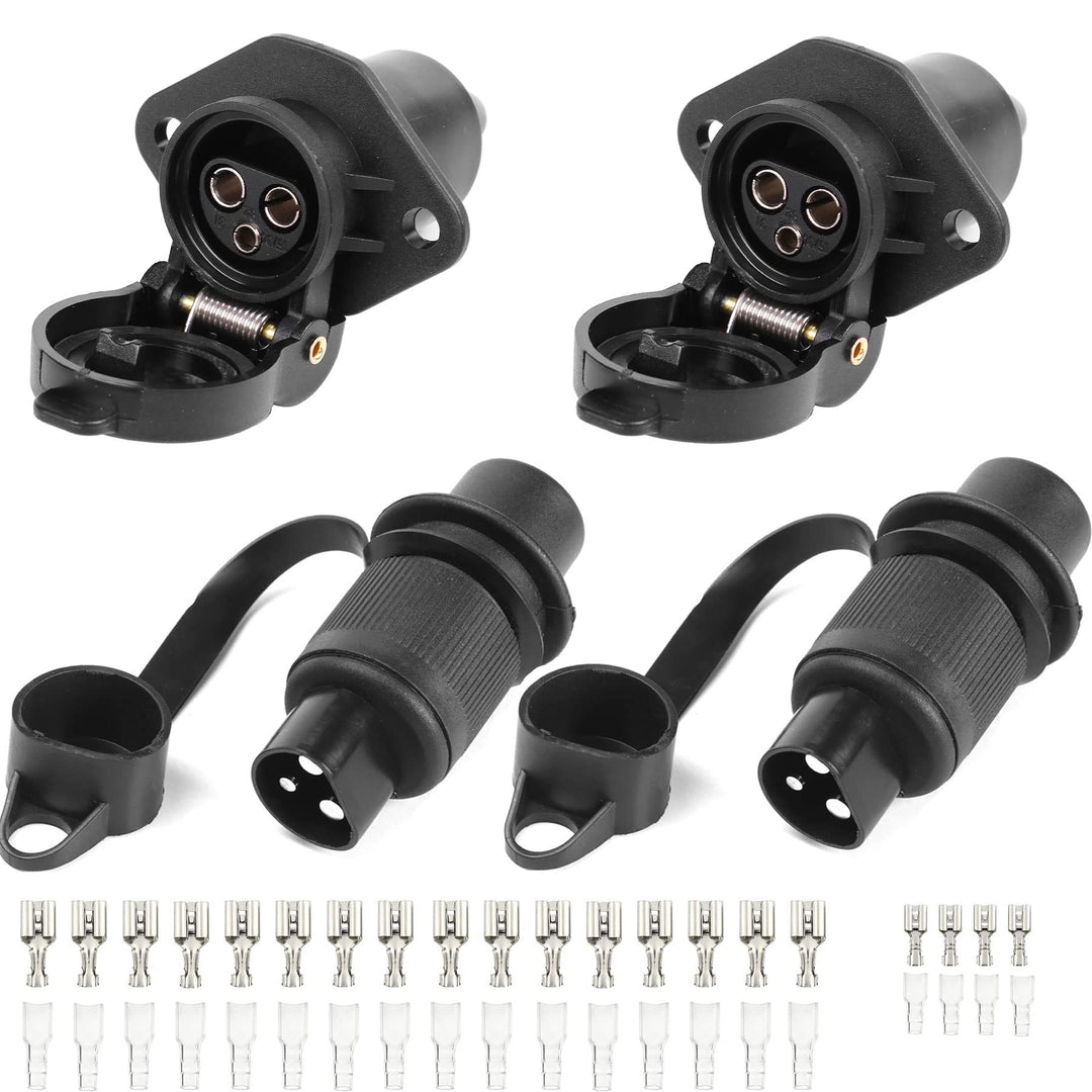 2Stück Anhänger Stecker 3polig 12v 24v und 2Stück Steckdose 3-Polig,Wasserfester Traktor Steckdose S