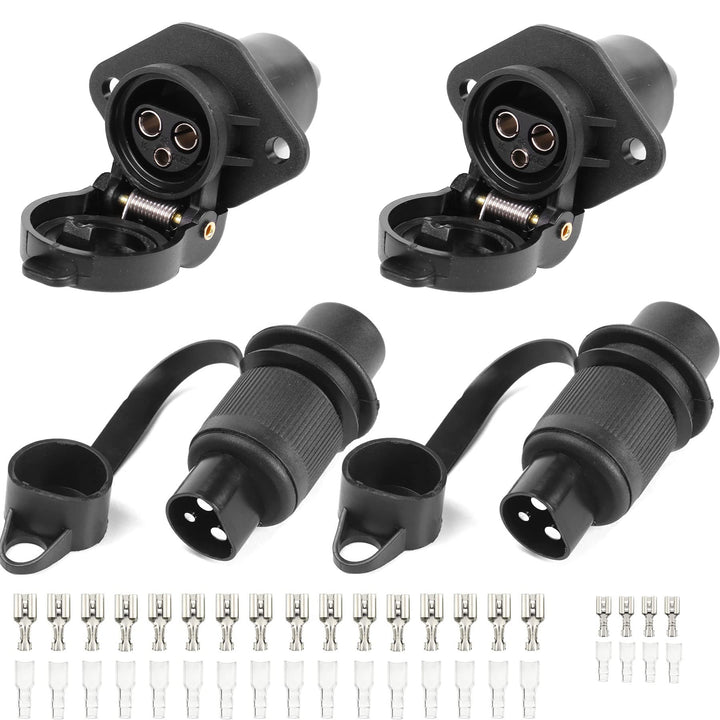 2Stück Anhänger Stecker 3polig 12v 24v und 2Stück Steckdose 3-Polig,Wasserfester Traktor Steckdose S