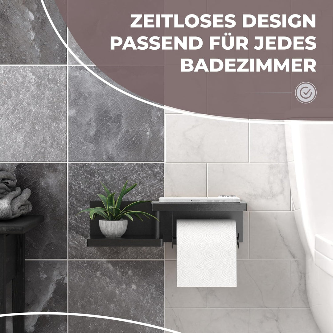 Toilettenpapierhalter Holz Bambus komplett schwarz [KLEBEN oder Bohren] | hochwertiger Klopapierhalt