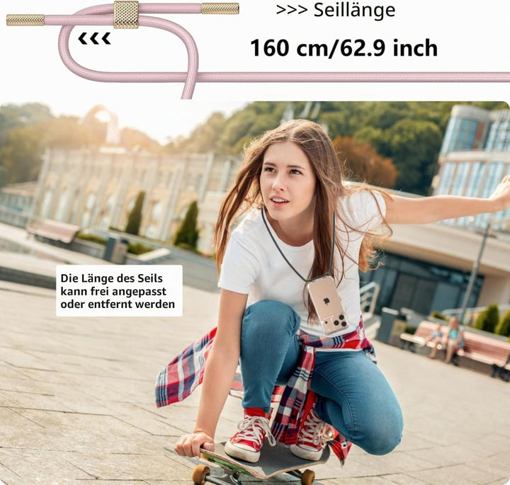 Handykette für iPhone 17 Pro Hülle mit Band, Necklace Handyhülle, Transparente Schutzhülle zum Umhän