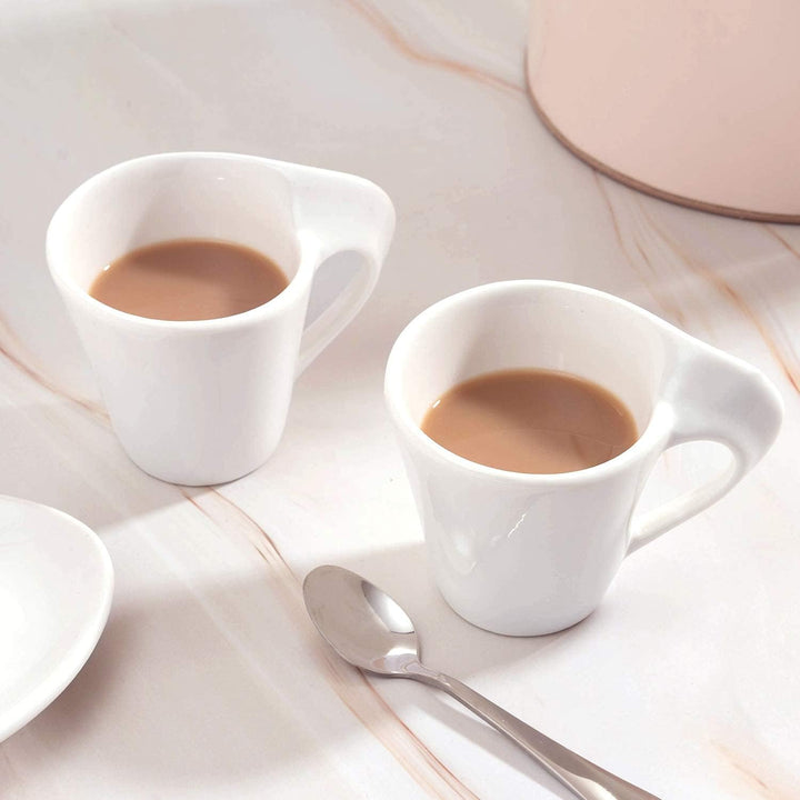 JUJOYBD Espressotassen Set mit Ständer, 6 x 80ml Porzellan Espresso Tassen mit Untertassen Set, Mokk