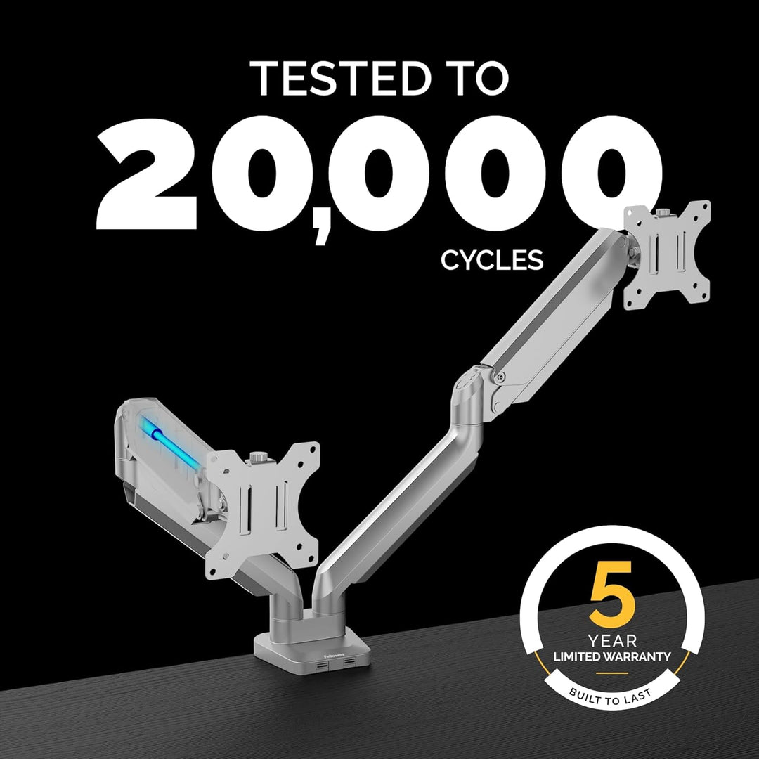 Fellowes Monitor Halterung 2 Monitore bis je 32 Zoll (81,28 cm), Platinum Series Monitor Arm mit Gas
