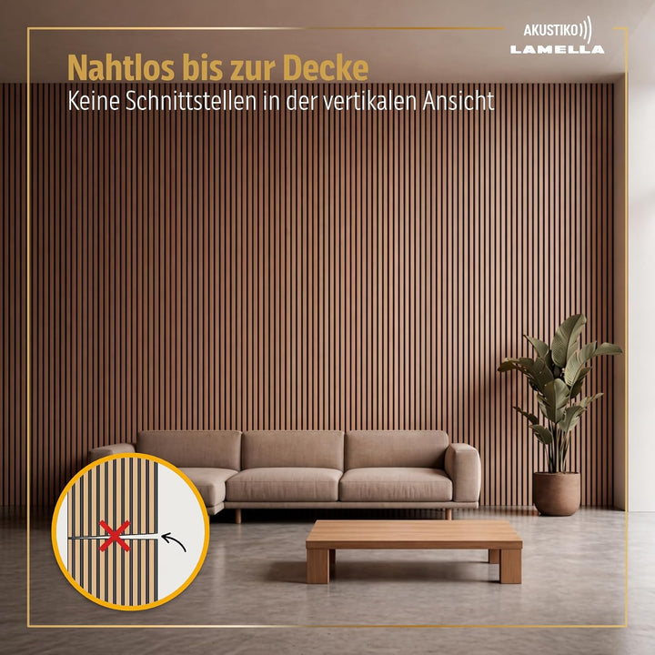 Akustiko Lamella Akustikpaneele 4 Stück 280x60cm - flexible Filz MDF Wandpaneele fugenlos - überlapp