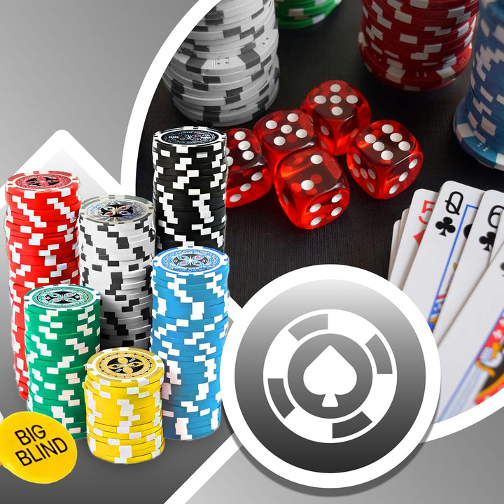 Retoo Pokerkoffer Set 500 Chips im Aluminiumkoffer – Komplettes Pokerset mit 2 Spielkartendecks, 5 W