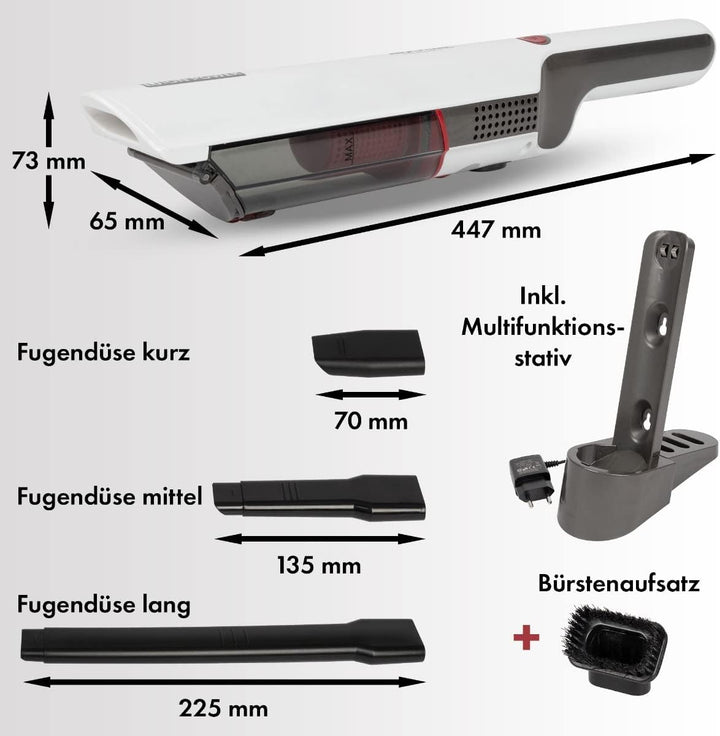 ProfiCare® Handstaubsauger beutellos für Auto und Haushalt, Handstaubsauger Akku inkl. 3 Düsen- und