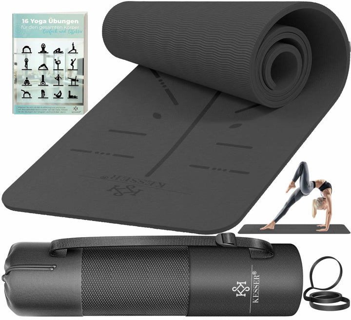 KESSER® Gymnastikmatte mit Tragegurt rutschfest TPE Yogamatte Gepolstert &amp; rutschfest Fitnessmatte,