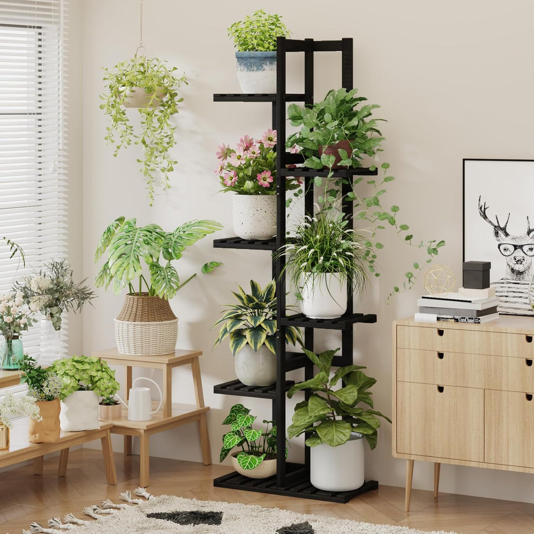 Bamworld Pflanzenständer Blumenständer Bambus Pflanzenregal Indoor Blumenregal Kleines Metall Blumen
