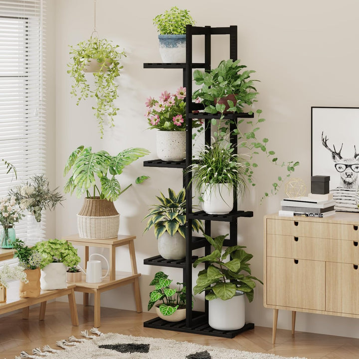 Bamworld Pflanzenständer Blumenständer Bambus Pflanzenregal Indoor Blumenregal Kleines Metall Blumen