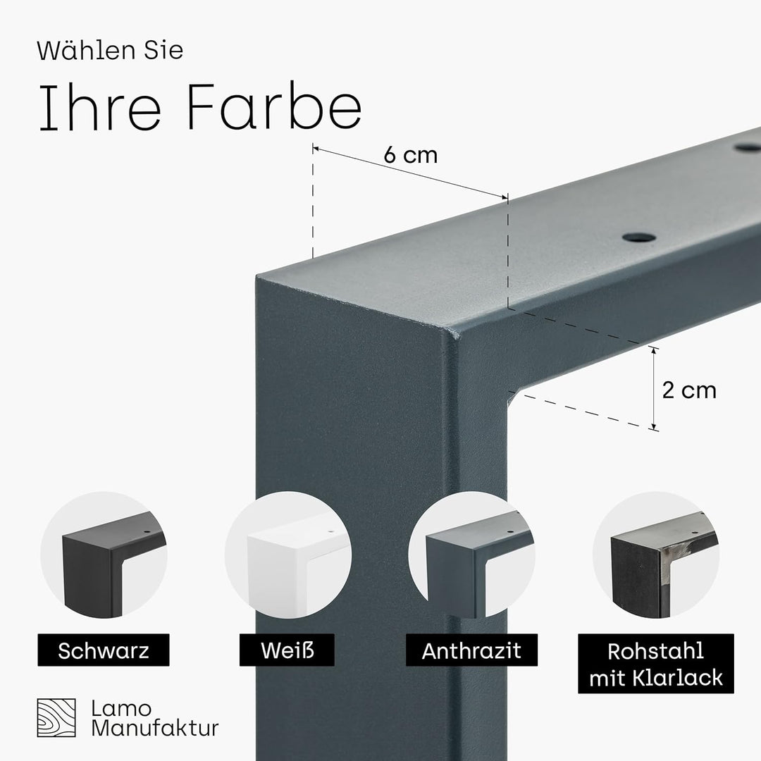 LAMO Manufaktur Tischbeine für Sitzbank, Couchtisch, Beistelltisch, Simple Light, Vierkantprofil 60x