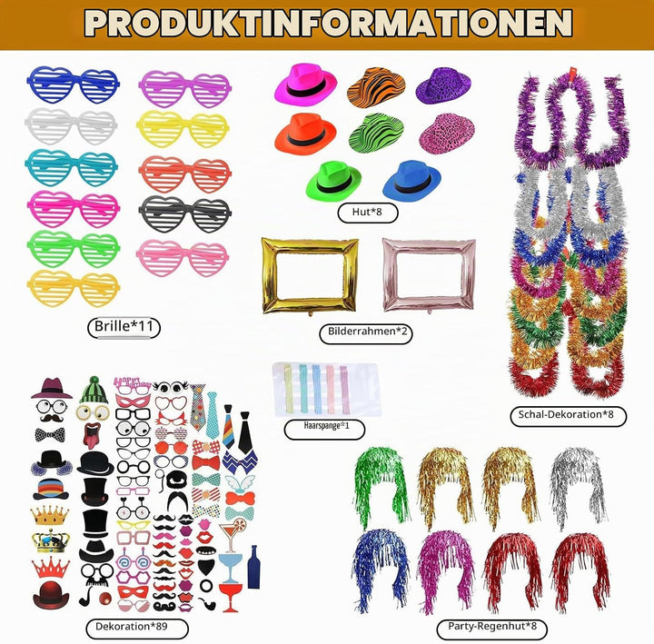 146 Stück Party Deko Fotobox Accessoires, Party Deko Fotobox Accessoires, Foto Booth RequisitenParty
