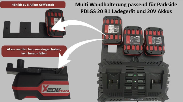 Wandhalterung Akkuhalter Ladegeräthalterung Wandhalterung passend Parkside 20 V Akku-Doppelladegerät
