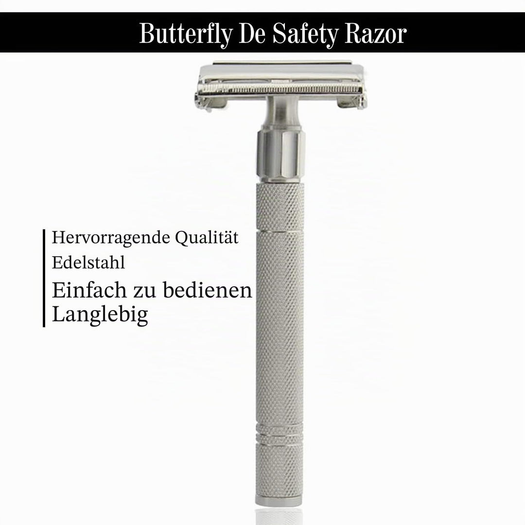 Twist Rasierhobel Herren – Klassischer Vintage Edelstahl Rasierer mit Butterfly-Öffnung – Doppel¬kli