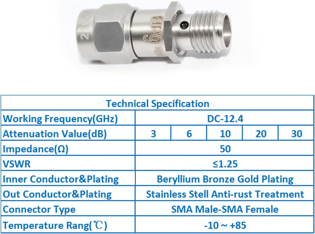 TOJOIN 2PCS RF Koaxial-Dämpfungsgerät, 12.4GHz 6dB 2W 50Ohm SMA Stecker auf SMA Buchse RF Coaxial At