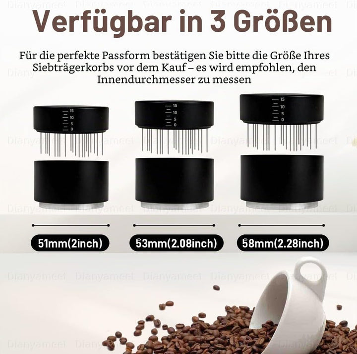 Espresso Tamper 53mm, 3-in-1 Kaffeeverteiler mit WDT Werkzeug, Einstellbare Tiefe Kaffeestempel mit