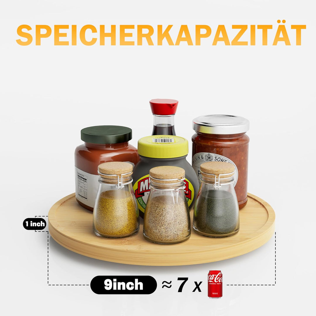 Homerays Bambus Drehteller Organizer Lazy Susan, Drehteller Küchen Organizer-22cm, Anti-Rutsch-Gewür