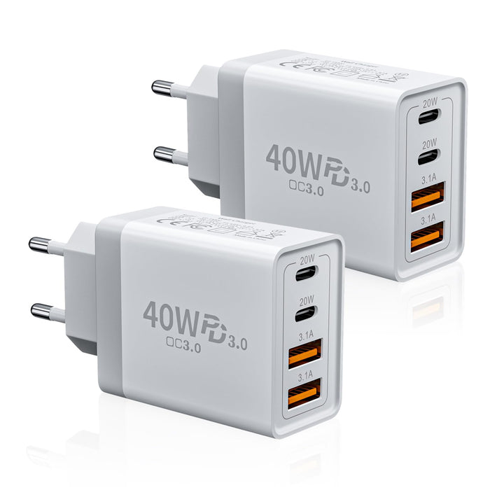 2er Pack USB C Ladegerät, 40W 4-Ports USB-C&USB-A Mehrfach Typ C Schnellladegerät Netzteil Adapter S