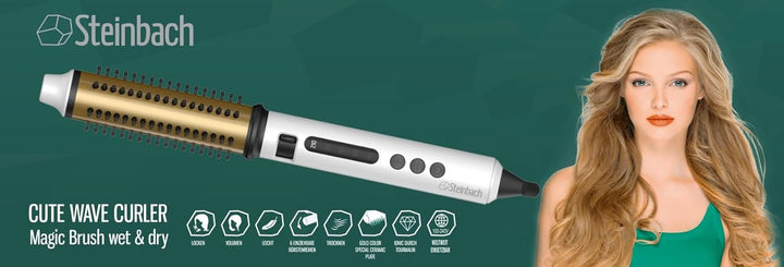 Steinbach Professional Reise-Curler Brush wet und dry mit einziehbaren Bürsten und LED Temperaturreg