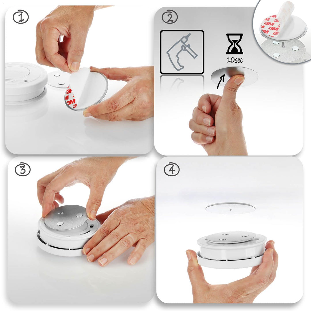 com-four® 10x Magnethalterung für Sicherheitsmelder - Halterung zum Kleben oder Bohren - Befestigung