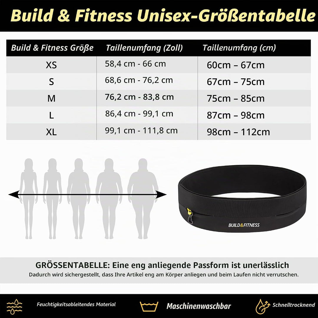 Build &amp; Fitness Lauf Gürtel Damen und Herren, Flip-Taille Gürteltasche, Schlüsselclip - Handytasche