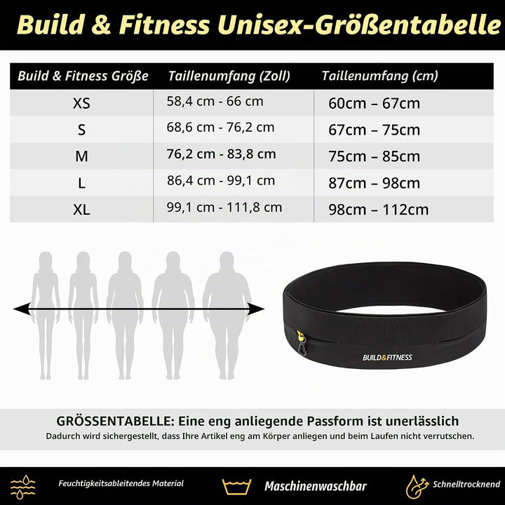 Build &amp; Fitness Lauf Gürtel Damen und Herren, Flip-Taille Gürteltasche, Schlüsselclip - Handytasche
