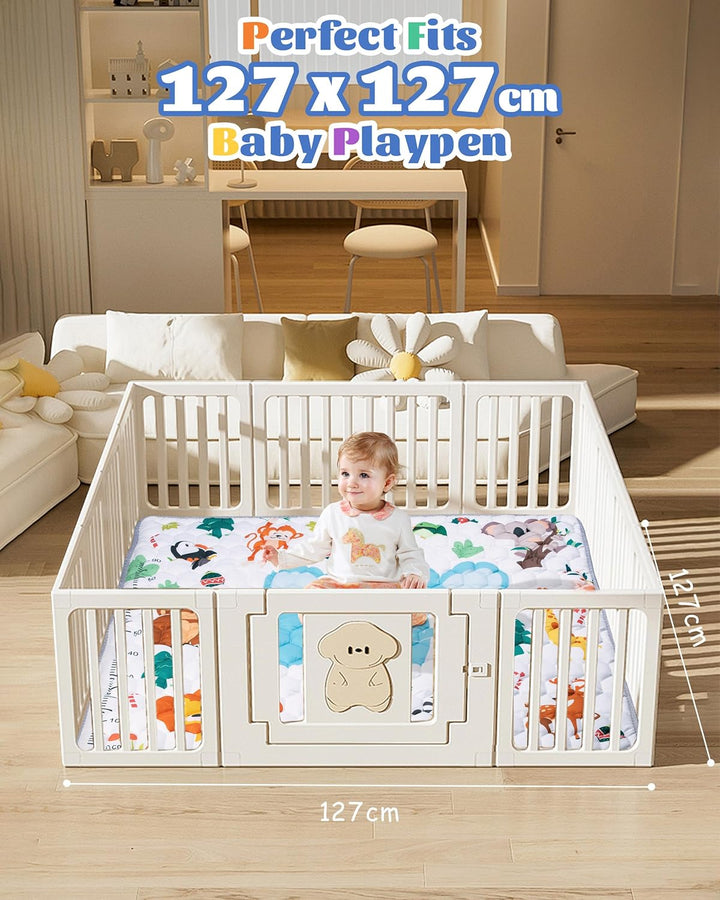 Funsland Krabbelteppich für Baby, Rutschfeste Baby Spielmatte Schadstofffrei 127x127cm, Baumwolle Ti